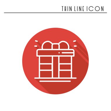 Hediye kutusu ile kurdele simgesi. Mevcut, giftbox. Yeni yıl kutlama tatil piktogram dekore edilmiştir. Satırı Noel öğe simgesi. Vektör basit doğrusal tasarımı. Logo llustration. Kutlama. Xmas kış.