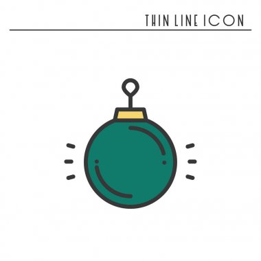 Noel top ince çizgi simgesi. Yeni yıl kutlama anahat piktogram dekore edilmiştir. Xmas kış öğesi. Vektör basit düz doğrusal tasarımı. Logo illüstrasyon. Siluet simgeler. Noel ağacı oyuncak top.