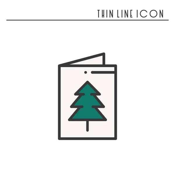 Christmas card icon. New Year celebration decorated pictogram. Xmas winter element. Thin line party icon. Vector simple linear design. Logo illustration. Silhouette symbols. Christmas tree postcard. — Stock Vector
