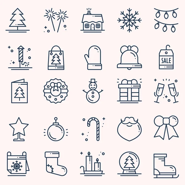Noel tatil ince çizgi Icons set. Yeni yıl kutlama anahat koleksiyonu. Temel xmas kış öğeleri. Vektör basit düz doğrusal tasarımı. Modern trendy illüstrasyon. Sembolleri. Noel ayarlamak 2018.