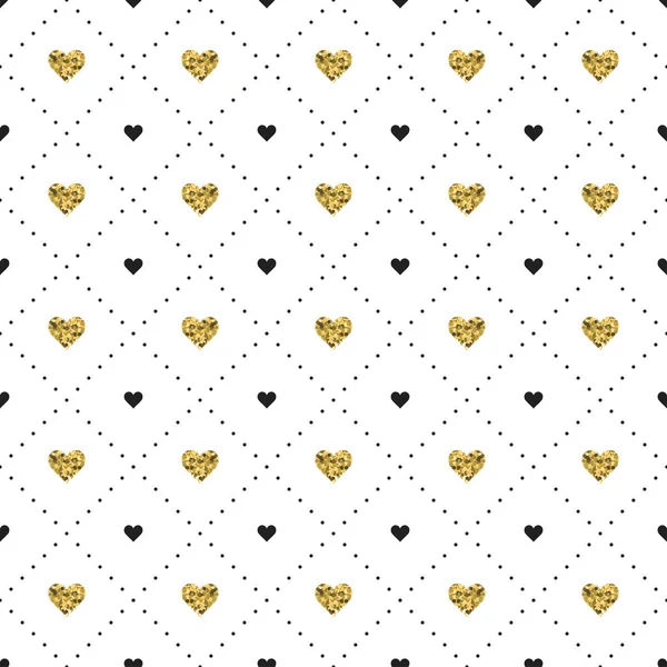 Seamless pattern with black and gold heart shapes. Valentines day. Vector illustration. Background. — Stock Vector