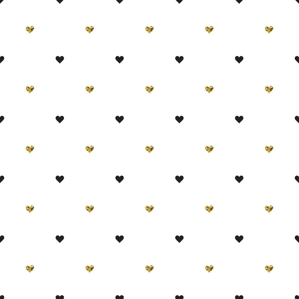 Patrón sin costuras con formas de corazón negro y dorado. Día de San Valentín. Ilustración vectorial. Contexto . — Vector de stock