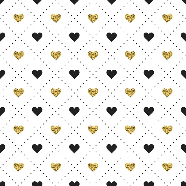 Seamless pattern with black and gold heart shapes. Valentines day. Vector illustration. Background. — Stock Vector