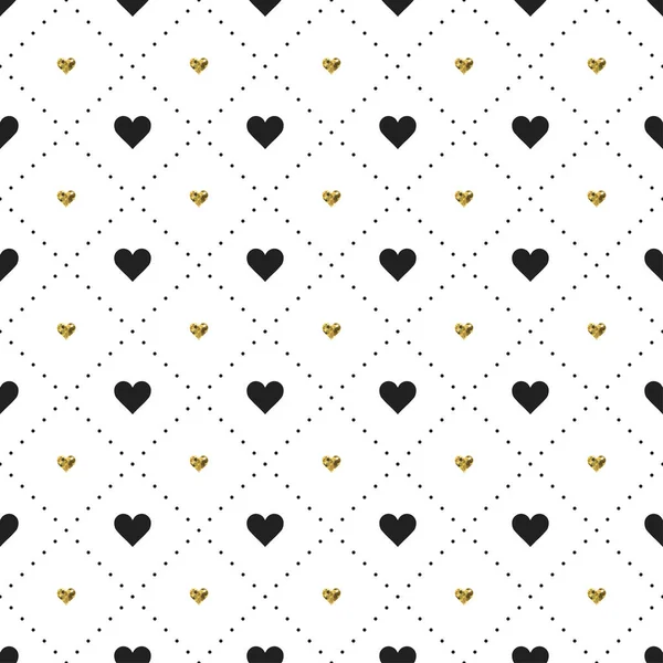 Seamless pattern with black and gold heart shapes. Valentines day. Vector illustration. Background. — Stock Vector