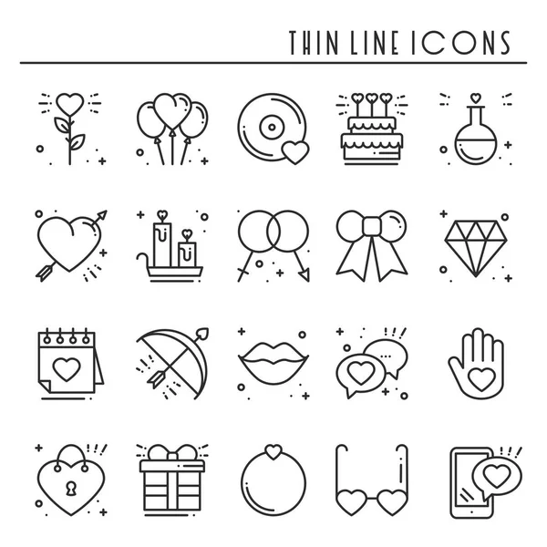 Hou van lijn iconen set. Happy Valentine dagtekens en symbolen. Liefde, paar, relatie, dating, bruiloft, vakantie, romantische amour thema. Hart, lippen, als cadeau. — Stockvector