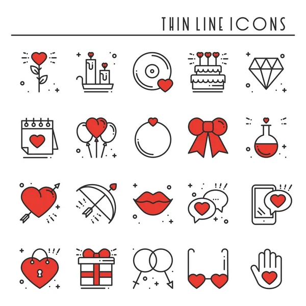 Satır Icons set seviyorum. Mutlu Sevgililer günü işaret ve sembolleri. Aşk, kaç, ilişki, dating, evlilik, tatil, romantik amour Tema. Kalp, dudaklar, hediye. — Stok Vektör