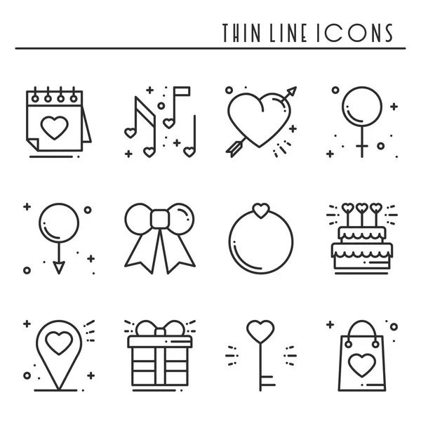 Conjunto de iconos de línea de amor. Feliz día de San Valentín signos y símbolos. Amor, pareja, relación, citas, boda, vacaciones, tema de amor romántico. Corazón, regalo . — Vector de stock