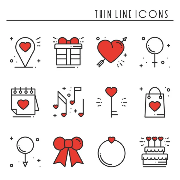 Love line icons set. Happy Valentine day signs and symbols. Love, couple, relationship, dating, wedding, holiday, romantic amour theme. Heart, gift. — Stock Vector