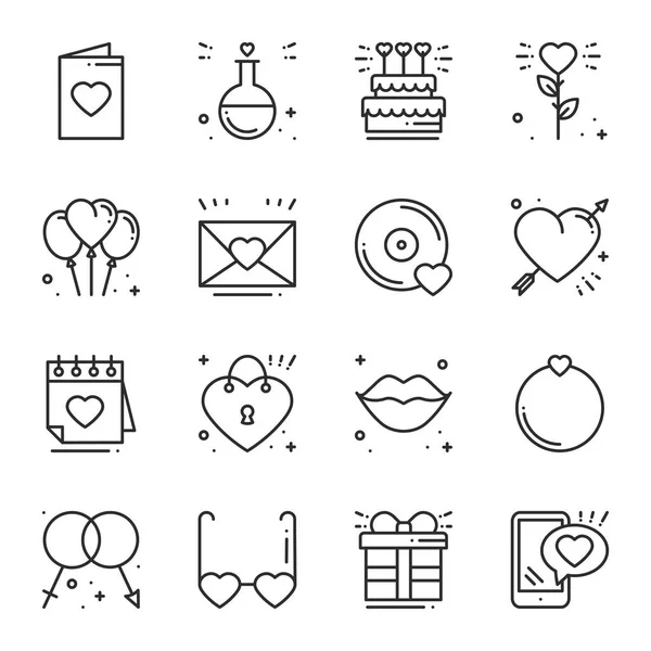 Conjunto de iconos de línea de amor. Feliz día de San Valentín signos y símbolos. Amor, pareja, relación, citas, boda, vacaciones, tema de amor romántico. Corazón, labios, regalo . — Vector de stock