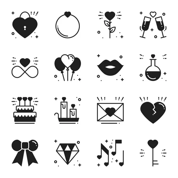 Love line icons set. Happy Valentine day silhouette signs and symbols. Love, couple, relationship, dating, wedding, holiday, romantic theme. Heart, lips, gift. — Stock Vector