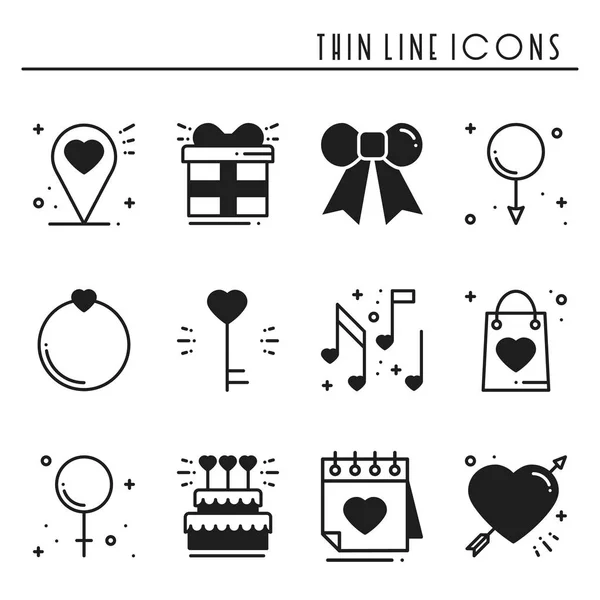 Love line icons set. Happy Valentine day silhouette signs and symbols. Love, couple, relationship, dating, wedding, holiday, romantic amour theme. Heart, gift. — Stock Vector