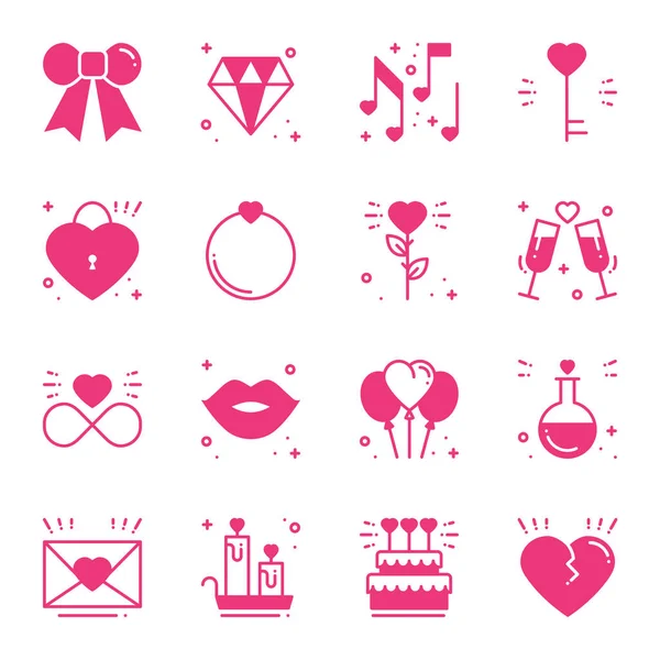 Icônes de ligne d'amour ensemble. Bonne Saint-Valentin signes et symboles de silhouette rose. Amour, couple, relation, datation, mariage, vacances, thème romantique. Coeur, lèvres, cadeau . — Image vectorielle