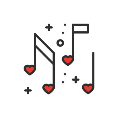 Aşk müzik kalp notlar satırı simgesi. İşareti ve sembolü. Disko dans gece hayatı kulüp partisi tema. Parti temel öğesi simgesi.