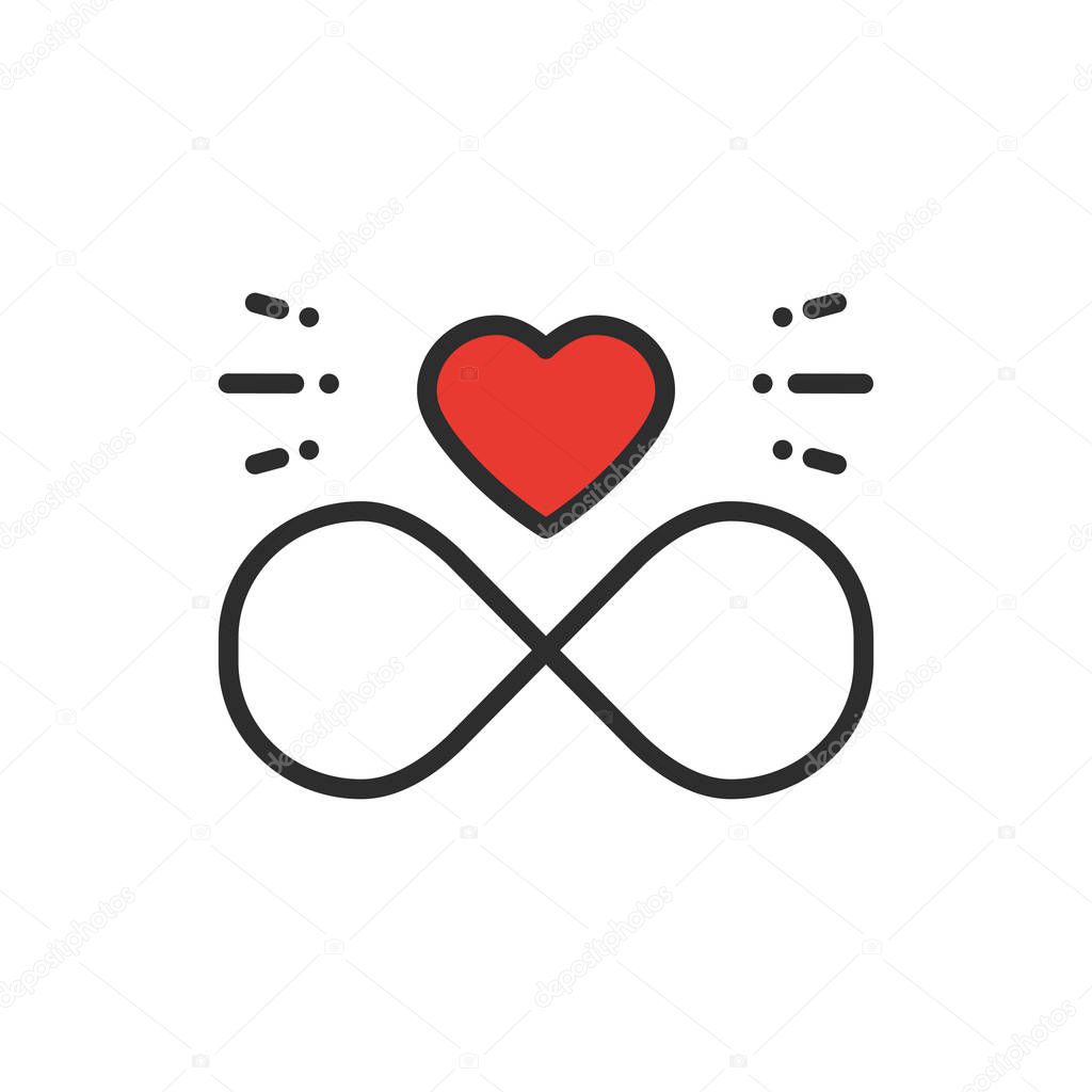 Love line infinite heart icon. Happy Valentine day sign and symbol. Love, couple, relationship, dating, wedding, holiday, romantic amour tattoo theme.