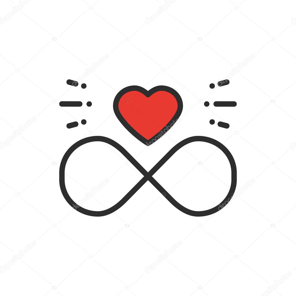 Love line infinite heart icon. Happy Valentine day sign and symbol. Love, couple, relationship, dating, wedding, holiday, romantic amour tattoo theme