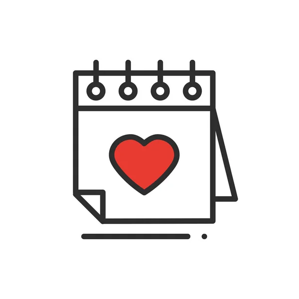 Calendar line icon. Reminder. Happy Valentine day sign and symbol. Love couple relationship dating wedding day theme. Heart shape. — Stock Vector