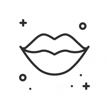 Dudaklar satırı simgesi öp. Kadının dudakları işareti ve simge kontur. Aşk ilişki romantik dövme Tema. Kadın dudaklar yazdırın. Ruj öpücük.