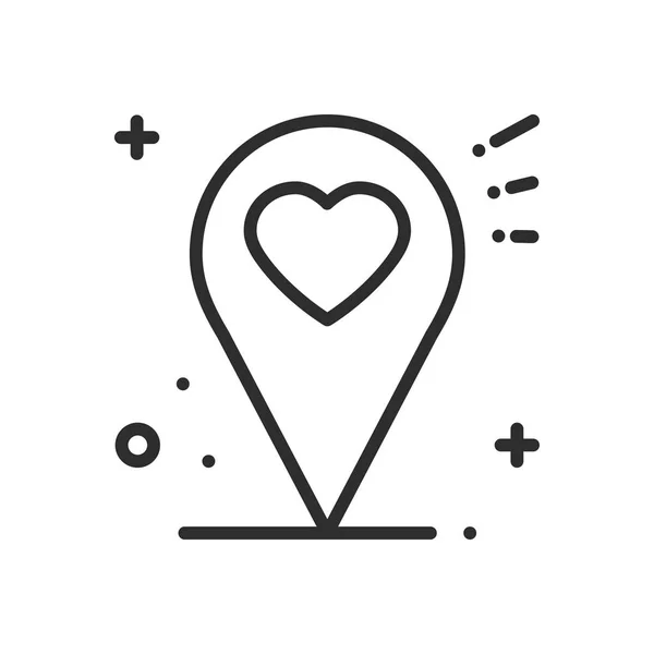 Location line icon. Map pin pointer sign and symbol. Navigation. Heart shape. — Stock Vector