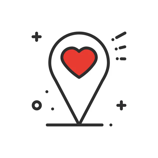 Location line icon. Map pin pointer sign and symbol. Navigation. Heart shape. — Stock Vector