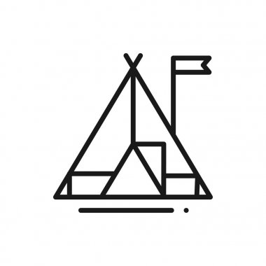 Turist çadır satırı simgesi. Kamp işareti ve sembolü.