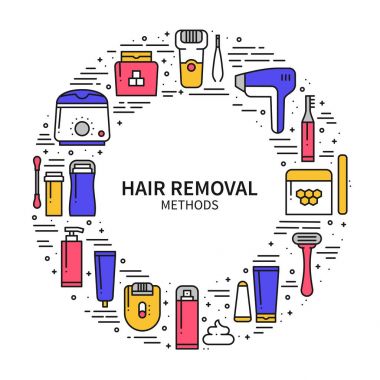 Daire kare saç kaldırma yöntemleri sembollerde çizgi stili ile. Tıraş sugaring kavramı Tema tweezing ağda epilasyon epilasyon lazer. Benzersiz saç çıkarma yöntemleri Yazdır yuvarlak. Öğeleri, simgeler.