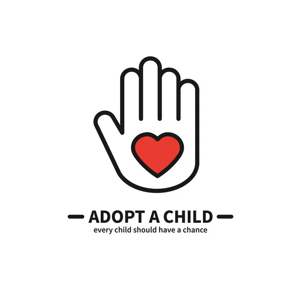 Adopt a Child. Hand with Heart Line Icon. Volunteer Help Care Protection Support Theme. Child Adoption Sign and Symbol. — Stock Vector