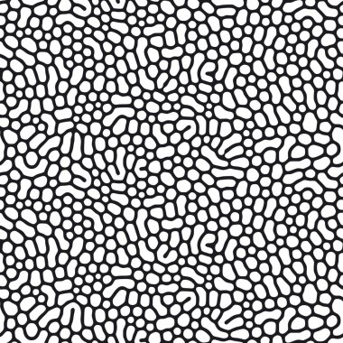 Yuvarlak şekilli organik, pürüzsüz desen. Difüzyon reaksiyonu arka planı. Düzensiz taş etkisi tasarımı. Siyah ve beyaz olarak soyut vektör illüstrasyonu.