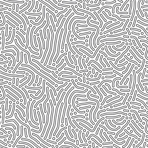 Fondo de coral orgánico con líneas redondeadas. Reacción de difusión patrón sin fisuras. Diseño lineal con formas biológicas. Ilustración abstracta de vectores en blanco y negro . — Vector de stock