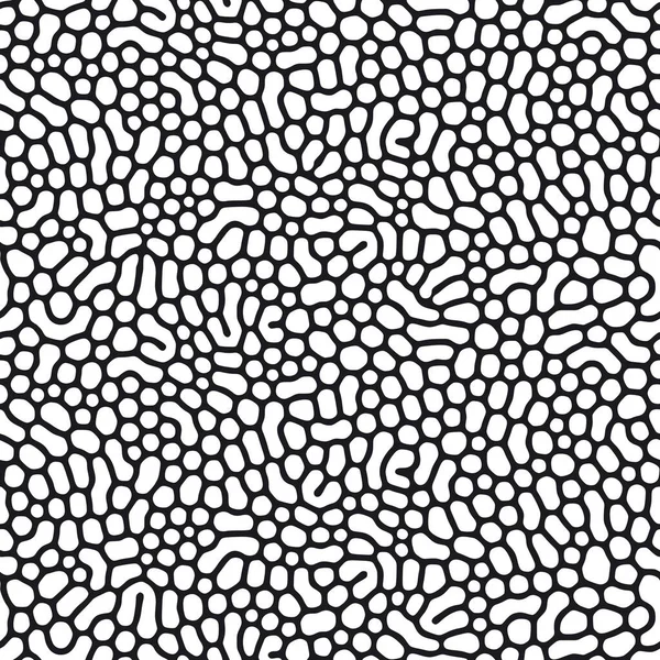 Organisch naadloos patroon met afgeronde vormen. Diffusiereactie achtergrond. Onregelmatig stenen effect ontwerp. Abstracte vectorillustratie in zwart-wit. — Stockvector