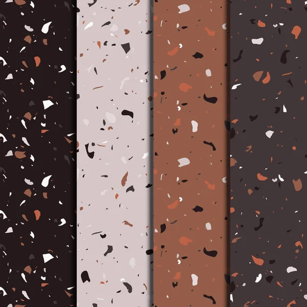 Terrazzo répétant des motifs sans couture ensemble. Texture composée de pierre naturelle, verre, quartz, béton, marbre, quartz. Type italien de plancher. Texture de fond. Design en marbre. Illustration vectorielle . — Image vectorielle