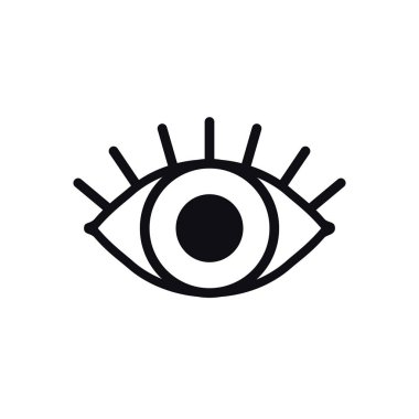 Beyaz arkaplanda göz çizgisi simgesini aç. Bak, bak, görüş, işaret ve sembol. Vektör doğrusal grafik ögesi. En az tasarım tarzında optik ve arama teması. Kirpikli göz..