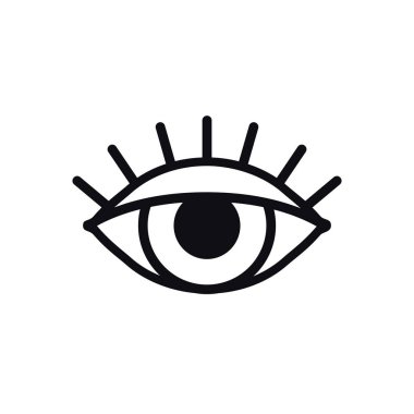 Beyaz arkaplanda göz çizgisi simgesini aç. Bak, bak, görüş, işaret ve sembol. Vektör doğrusal grafik ögesi. En az tasarım tarzında optik ve arama teması. Kirpikli göz..