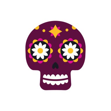 Dia De Los Muertos 'un tatil partisi için Meksikalı şeker kafatası. Ölüler Günü için geleneksel Meksika Cadılar Bayramı tasarımı. Meksika aksesuarı..