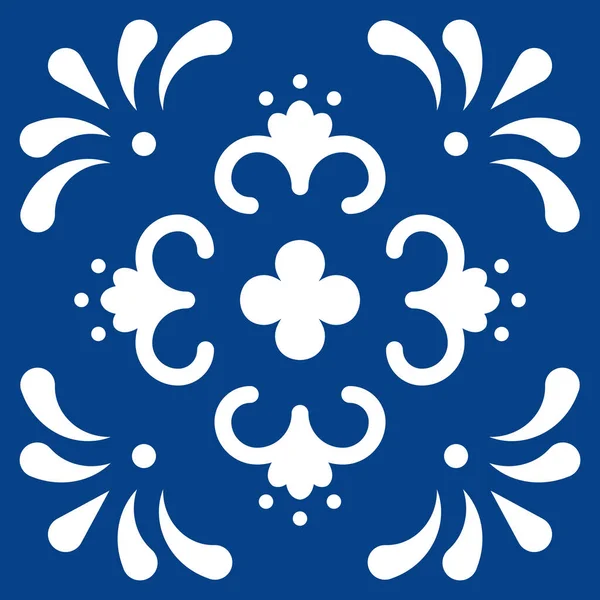 メキシコのタラベラのタイルのパターン。古典的な青と白のプエブラから伝統的なスタイルで装飾。花、ドットと葉を持つ花のセラミック組成。メキシコの民俗芸術デザイン. — ストックベクタ