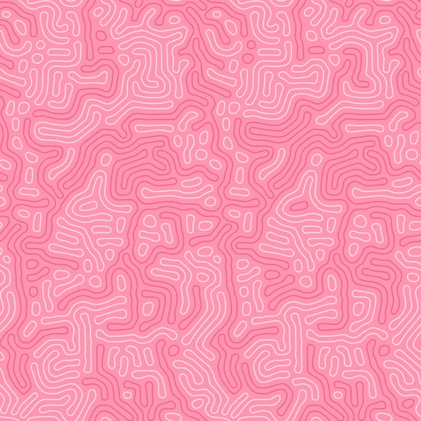 Organic coral background with rounded lines. Diffusion reaction seamless pattern. Linear design with biological shapes. Abstract vector illustration in pink. — Stock Vector