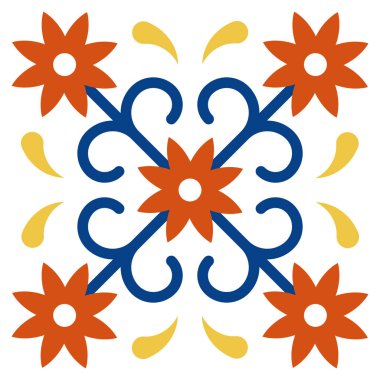 Meksika Talavera fayans deseni. Beyaz arka planda Puebla 'dan geleneksel bir süs. Çiçekli, noktalı ve yapraklı seramik kompozisyon. Meksika 'dan halk sanatı tasarımı.