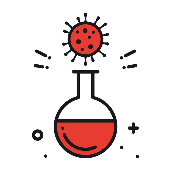 Coronavirus-Reagenzglas mit Blut. Zeichen der Impfstoffentwicklung. Gefährliche Zelle COVID-19. Medizinischer Test auf Coronavirus. Illustration des Kampfes gegen Coronavirus. Pandemie, Impfstoff, Thema Medizin. — Stockvektor