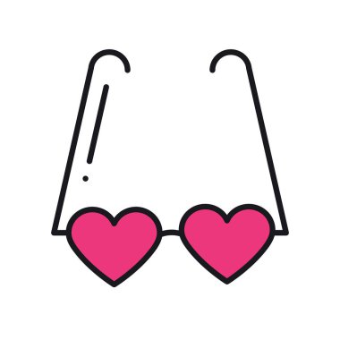 Gözlükler. Kalp şeklinde gözlük simgesi. Sevgililer Günü tabelası ve sembolün kutlu olsun. Aşk, çift, ilişki, tatil, romantik aşk teması.