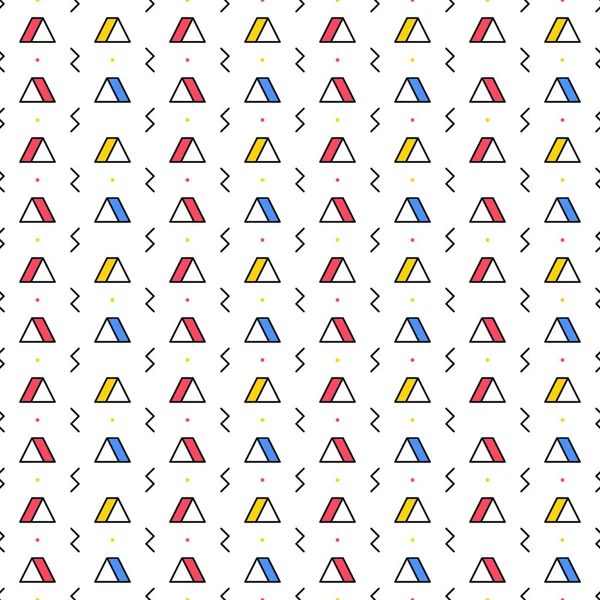 Triângulo com relâmpago sobre fundo branco. Padrão de repetição sem emenda. Textura geométrica abstrata. Desenho mínimo de memphis. Ilustração vetorial . — Vetor de Stock