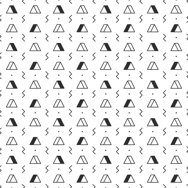 Dreiecksmuster mit Blitz auf weißem Hintergrund. Nahtlos wiederholendes Muster. Geometrisch abstrakte Textur. Minimales Memphis-Design. Vektorillustration. — Stockvektor