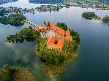 Trakai, Lithuania: Island castle, aerial UAV top view clipart
