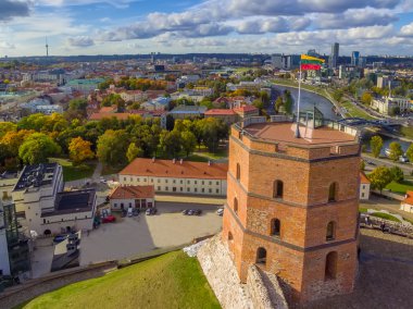 Vilnius, Litvanya: Hava üstten görünüm üst veya Gediminas Castle