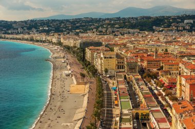 Nice, Fransa: eski şehir andpromenade des Anglais, üstten görünüm