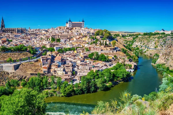 Aerial top view of Toledo, historical capital city of Spain — Stock Photo, Image