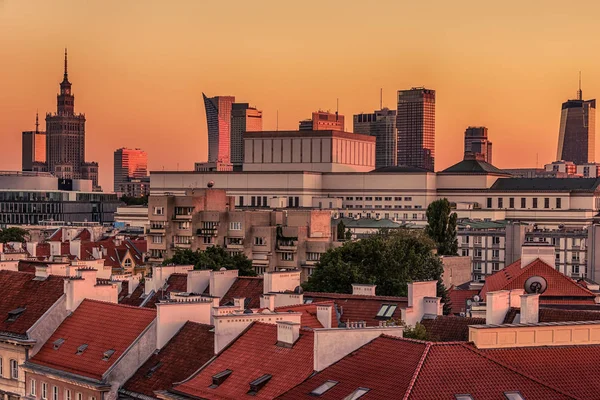 Warszawa, Polen: Flygfoto över downtown — Stockfoto