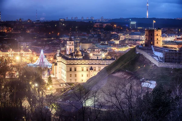 Vilnius, Lituanie : sapin de Noël et décorations sur la place de la cathédrale — Photo