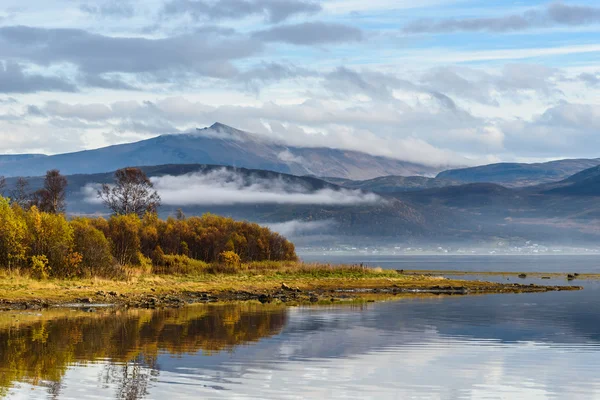 beautiful landscape mountain and river at tromso, Norway