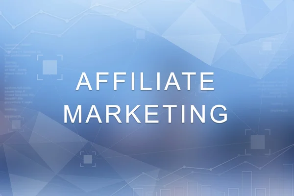 Affiliate marketing woord op wazig en veelhoek achtergrond — Stockfoto