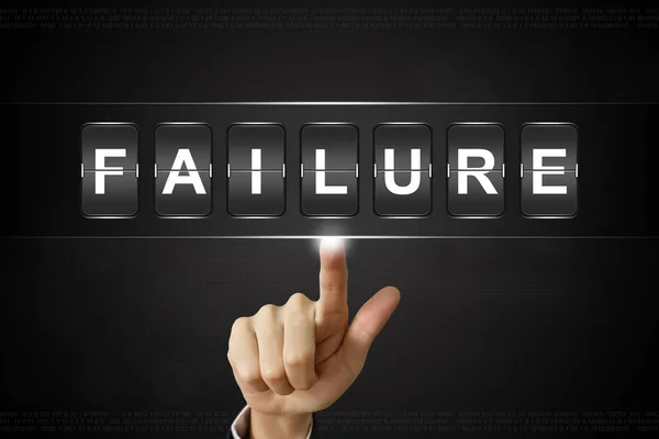 Mano de negocios haciendo clic en el fracaso en Flipboard —  Fotos de Stock