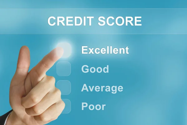 Business hand pushing credit score button — Stock Photo, Image